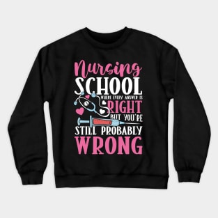 Nursing School Where Every Answer is Right But You're Still Probably Wrong Crewneck Sweatshirt